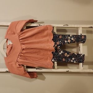 Rachel Zoe Long Sleeve Pink Top with Floral Leggings 12 Months